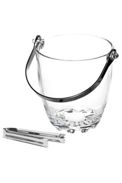 OEM Recipient din Sticla Transparenta cu Cleste Metalic pentru Gheata Ø12x12.5cm