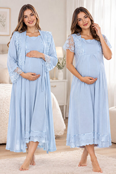 by İGP Maternity Cotton Dressing Gown with Breastfeeding Feature Nightgown Se...