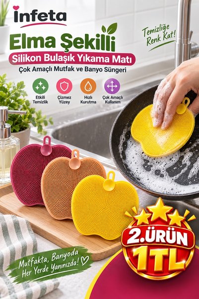 İnfeta 10,5x11,5 cm silikonska spužva za sudove u obliku jabuke, višenamenska...