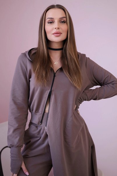 Kesi Set de trening Mocha cu hanorac și pantaloni lungi pentru femei, include...