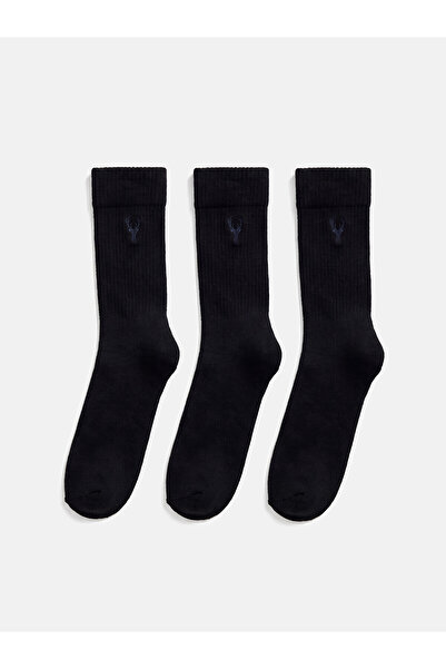 LC Waikiki Nevavm Farkıyla Lcw Accessories Black Embroidered 3-Pack Men's Socks