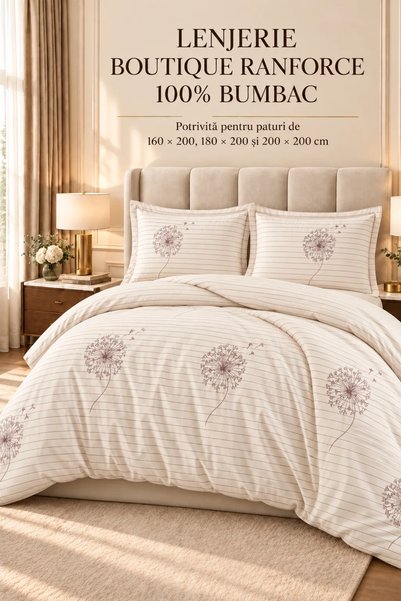 RALEX PUCIOASA Ranforce Boutique 100% Cotton Bedding Set, 4 Pieces, Duvet Cov...