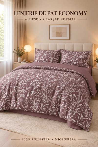 RALEX PUCIOASA Economy Microfiber Bedding Set, 4 Pieces with Flat Sheet 230 x...