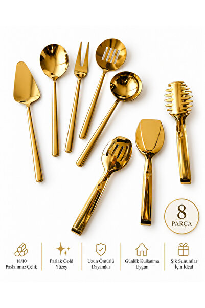 Artemia Home 8 Parça Gold Servis Seti – 18/10 Paslanmaz Çelik Premium Servis ...