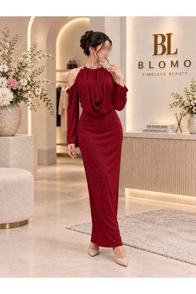 BLOMO نوع المنتج: فستان سهرة نسائي طويل ومجسم (ميدي إلى ماكسي)