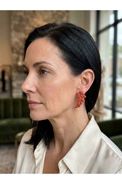 Lu Atelier Terra Dal Brick Color Leaf Design Dangle Earrings – Modern Minimal...