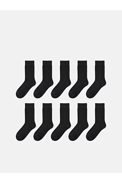 LC Waikiki Nevavm Farkıyla Lcw Accessories Black Plain 10-Piece Pack Men's Socks