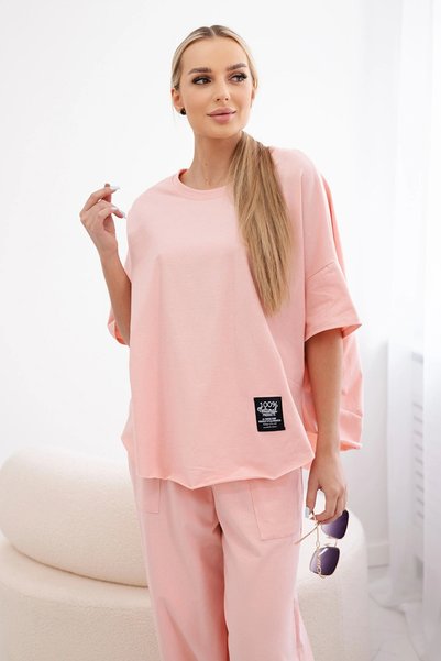 Kesi Set din bumbac piersică cu bluză lejeră și pantaloni confortabili
