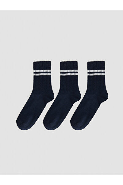 LC Waikiki Nevavm Farkıyla Lcw Eco Navy Blue Striped 3-Pack Men's Socks