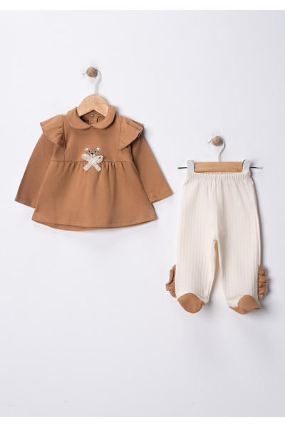 bebekyol Bear Embroidered Bow Baby Girl Set