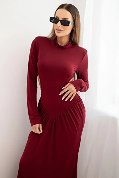 Kesi Rochie maxi bordo cu guler înalt și spate deschis din amestec de viscoză