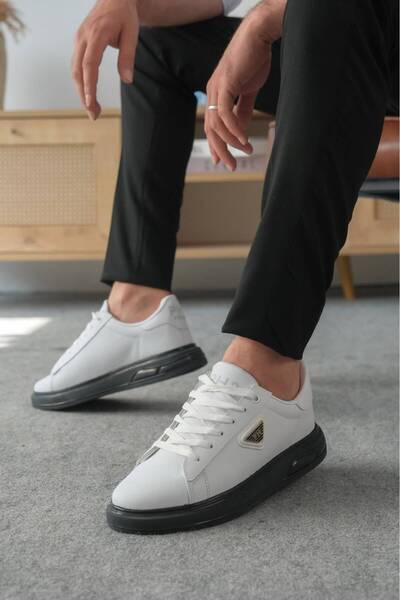 Kuback Akb-Ph2 White Skin Black Gel Sole Lace-Up Casual Men's Shoes