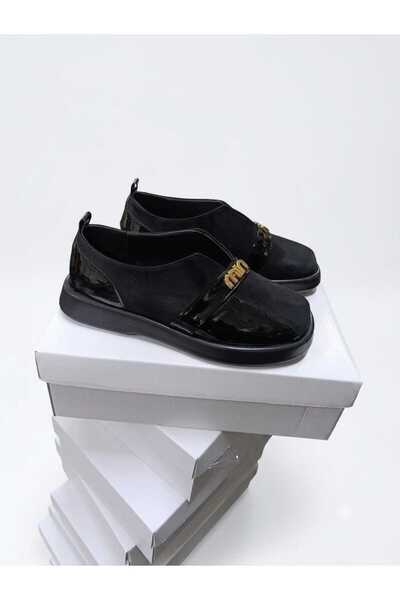 Elmas Genuine Suede and Patent Leather Combination Comfortable Flat Sole Casu...