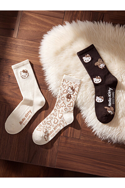 LC Waikiki Nevavm Farkıyla Lcw Dream Ecru Printed 3-Pack Women's Socks