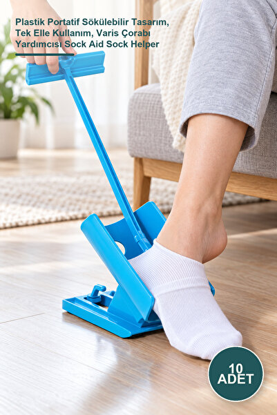 10 Adet Çorap Giyme Ve Çıkarma Aparatı – Plastik Portatif Sökülebilir Tasarım, Tek Elle Kullanım, Çorabı Yardımcısı Sock Aid Sock Helper