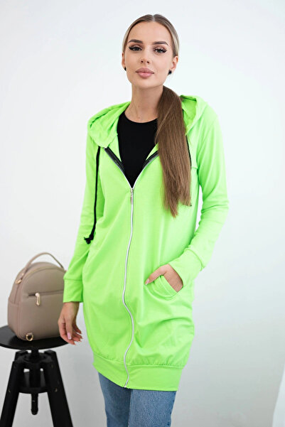 Kesi Rochie lungă cu glugă și fermoar, verde neon, din țesătură elastică de b...