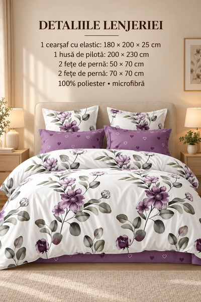 RALEX PUCIOASA Set de lenjerie de pat din microfibră economic, 6 piese, cu cearșaf cu elastic 180 x 200 + 25 cm