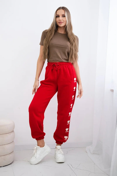 Kesi Pantaloni roșii din bumbac cu detaliu brodat Amour, croială lejeră și co...