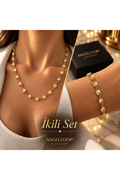 ANGELLOOP ACCESSORY Singapur Zincir Kolye&Bileklik Seti - Işıltılı Burgu Koly...