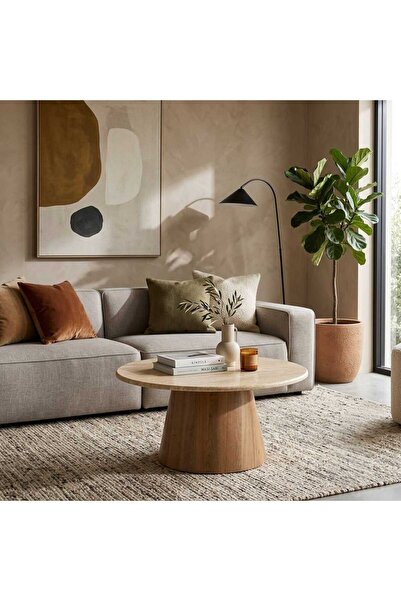 Generic Round Council Table Wood Beige with Brown