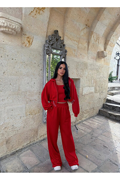 kırmızı butiks طقم بدلة رياضية ثلاثية من ريد مود
