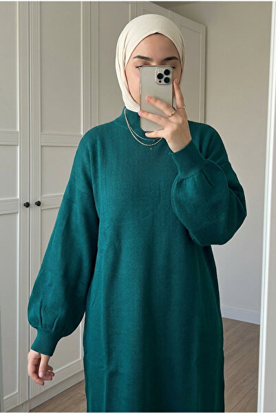 Kirazca Butik Women's Half Turtleneck Balloon Sleeve Loose Long Knitwear Dres...