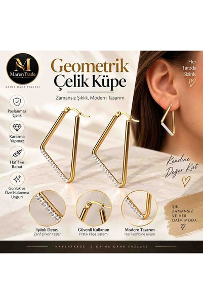 Geometrik Çelik Küpe – Modern & Şık Tasarım