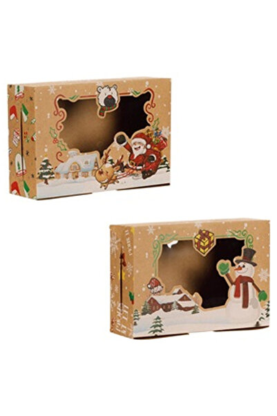 OEM Kraft Christmas Candy Boxes with Picture & Window 22x15x7cm - 2pcs