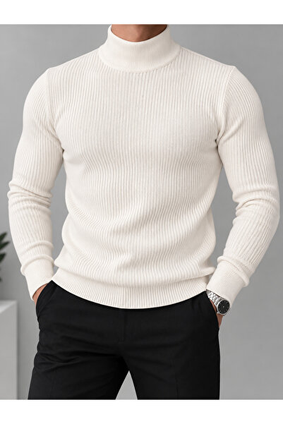 Ramires Men's Beige Slim Fit Half Turtleneck Knitwear Sweater