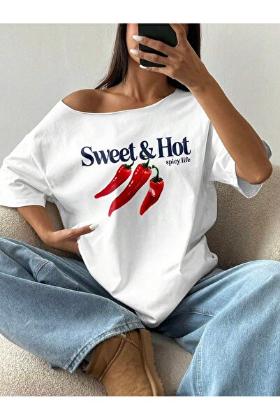PALPİTO Women's Black Hot Printed Boat Neck T-Shirt