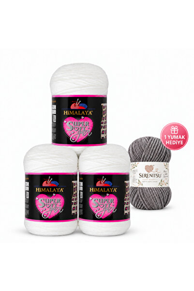 Himalaya Super Soft Yarn, 80801 White, Shawl Cardigan Sweater Yarn 3X200Gr, S...