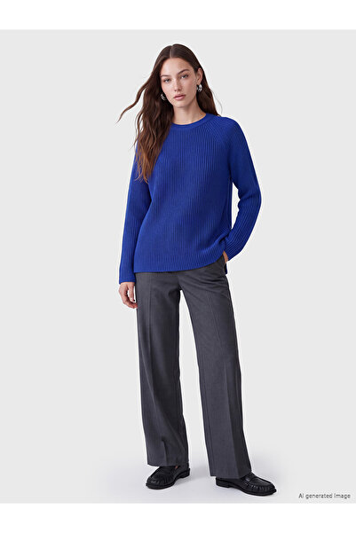 LC Waikiki Lcw Modest Blue Oval Neck Women's Knitwear Sweater with Nevavm Dif...
