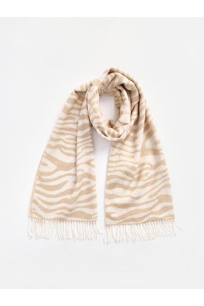LC Waikiki Nevavm Beige Knitwear Patterned Women's Scarf with a Difference