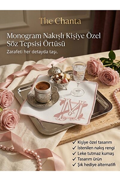Kişiye Özel Nakışlı Söz Nişan Tepsisi Peçetesi Monogram Tasarım