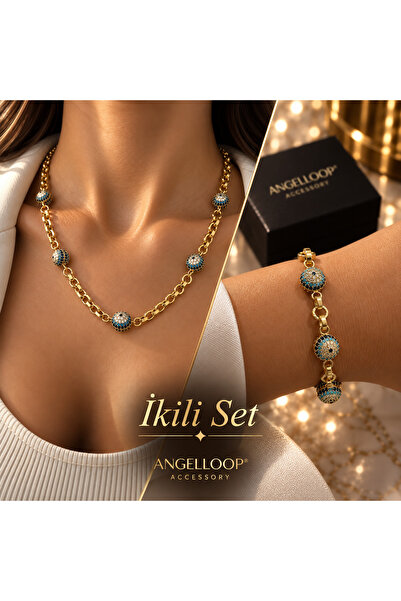 ANGELLOOP ACCESSORY Zirkon Nazar Boncuklu Kolye&Bileklik Seti - Nazar Boncukl...