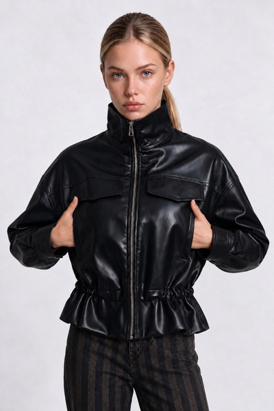 Lovelyİstanbul Adjustable Waist Detailed Faux Leather Jacket Laz0020 Black