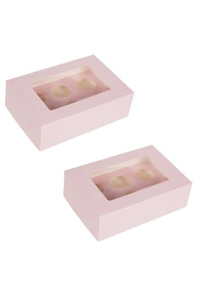 OEM Pink Cardboard Boxes with Window for 6 Cupcakes 24x17x7.5cm - 2pcs