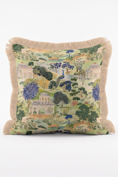 IdeCraft Peacock Palace Peacock and Palace Garden Patterned Fringed Decorativ...