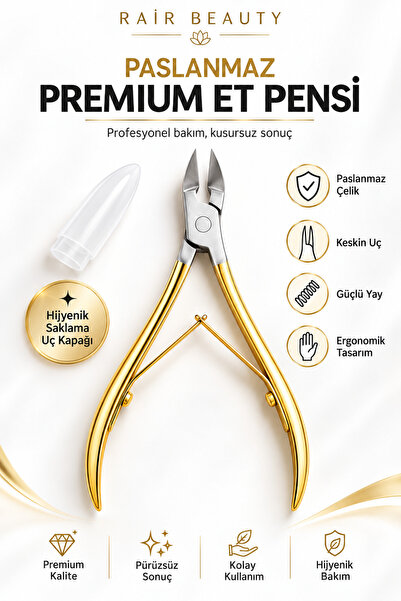 RAİR BEAUTY Gold Paslanmaz Çelik Profesyonel Et Pensi – Keskin Uçlu, Güçlü Ya...