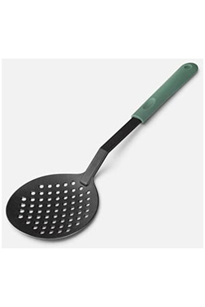 OEM Anthracite Plastic Perforated Spoon with Green Handle 33cm