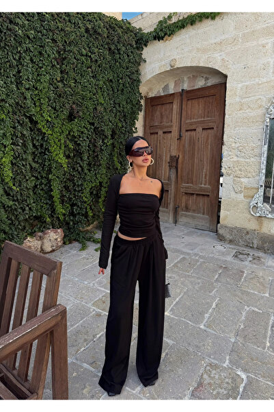 kırmızı butiks Black Nola Square Collar Double Set