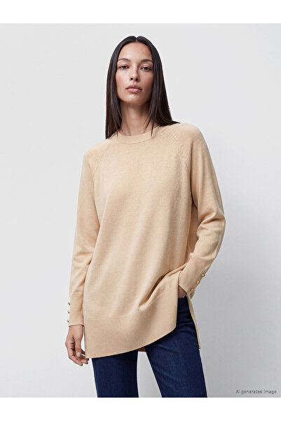 LC Waikiki Nevavm Beige Knitwear Plain Loose & Baggy Women's Tunic with a Dif...