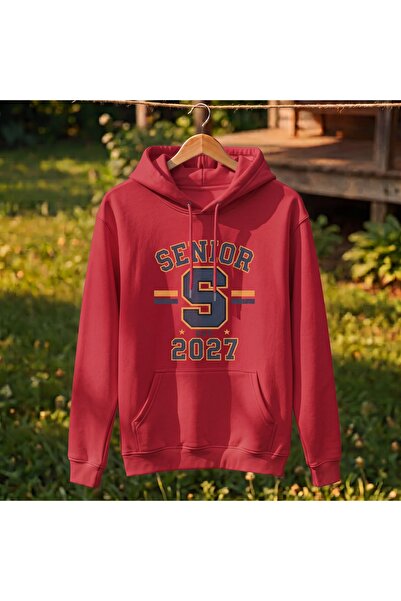 2027 Mezuniyet Senesi Senior Baskılı Kadın Kapüşonlu Sweatshirt Son Sınıf 3 İplik Şardonlu Hoodie %100 Pamuklu