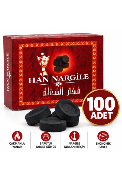 han nargile Çakmakla Yanan Barutlu Nargile Kömürü 100 Adet