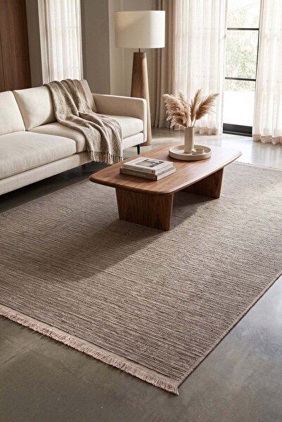 Çağ Halı Koyu Bej Hasır Dokulu Sisal Düz Model Antialerjik Dokuma Tabanlı Halı