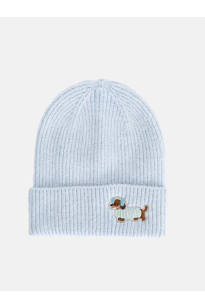 LC Waikiki Nevavm Blue Knitwear Embroidered Girls' Beanie with a Difference