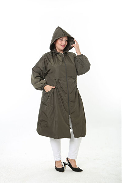 Truva XXL Plus Size Pocket Drawstring Hooded Trench Coat