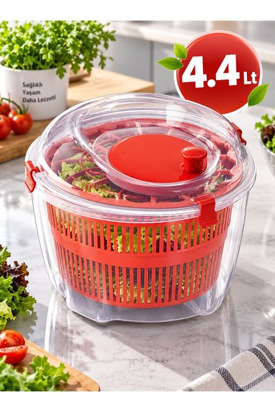 SARINCI Salata Kurutucu Sebze Kurutma Kabı Marul Yıkama Süzgeci Dönerli Manue...