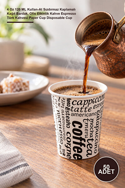 50 Adet Karton Bardak – 4 Oz 120 ML Kullan-At Sızdırmaz Kaplamalı Kağıt Bardak, Ofis Etkinlik Kahve Espresso Türk Kahvesi Paper Cup Disposable Cup