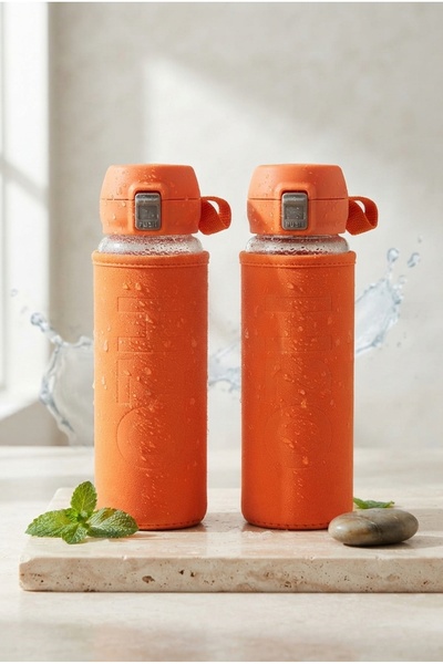 Tohana H2O Sağlıklı Kilit Kapaklı Cam Matara 500 Ml Su Şişesi, Deri Kılıflı S...